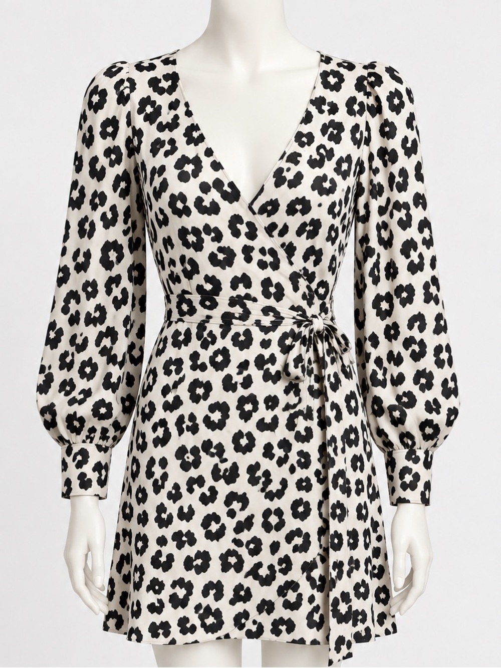 Leopard Print Tie-Waist Dress/Long Blouse - Black & White